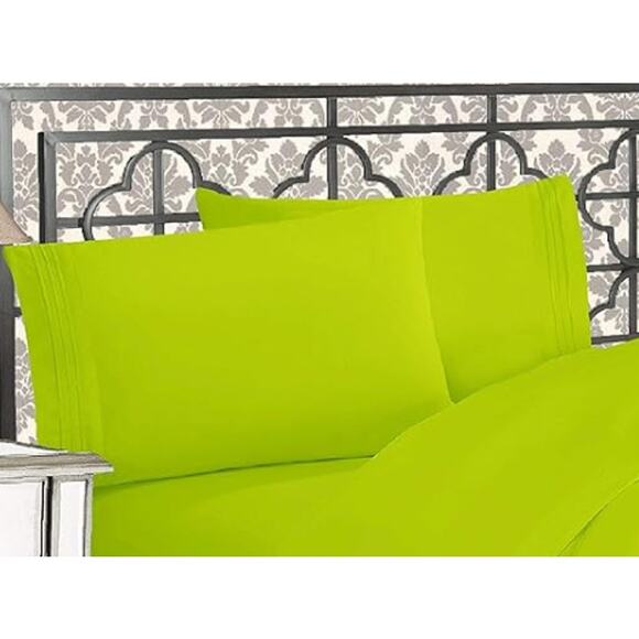 *NEW* Two Standard Pillowcases, 1500 Thread Count - Lime Green - Picture 1 of 4
